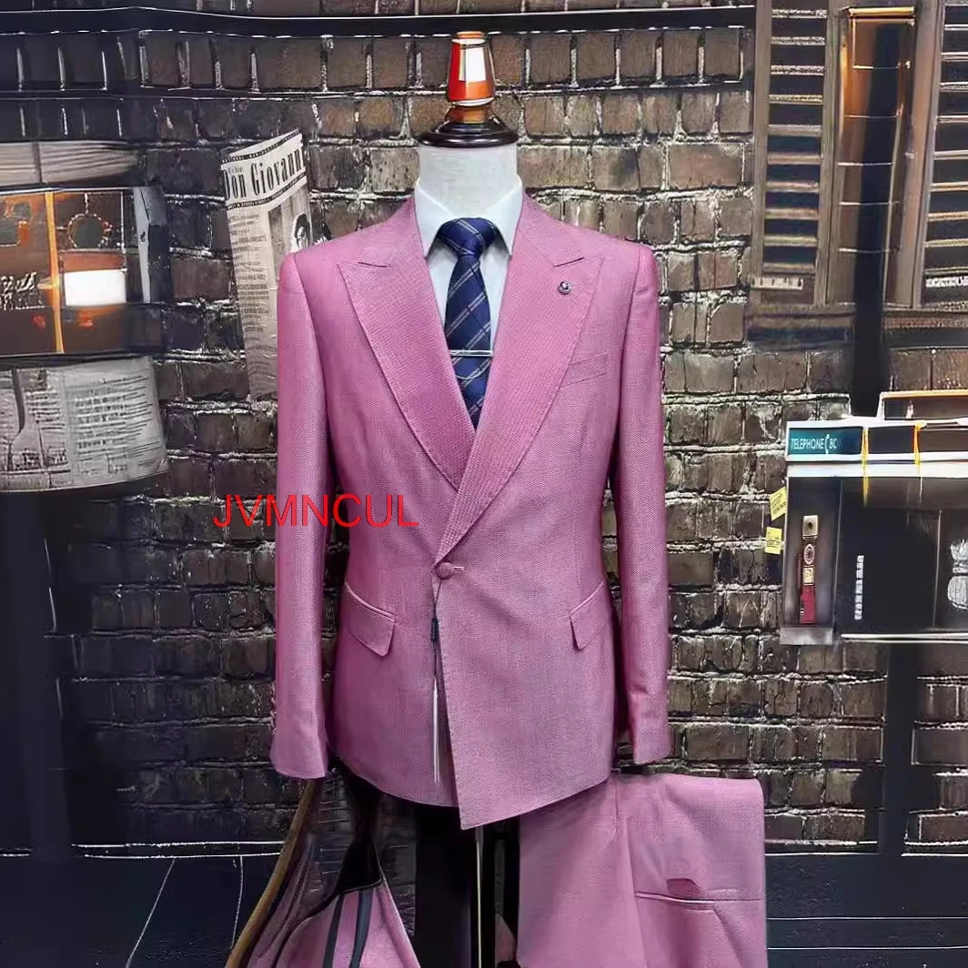 Men's Checkered 2 Piece Suit Slim Fit Wedding Groom Formal Business Party Hosting Ceremony Outfit Blazer Pants Set Fashion Wear