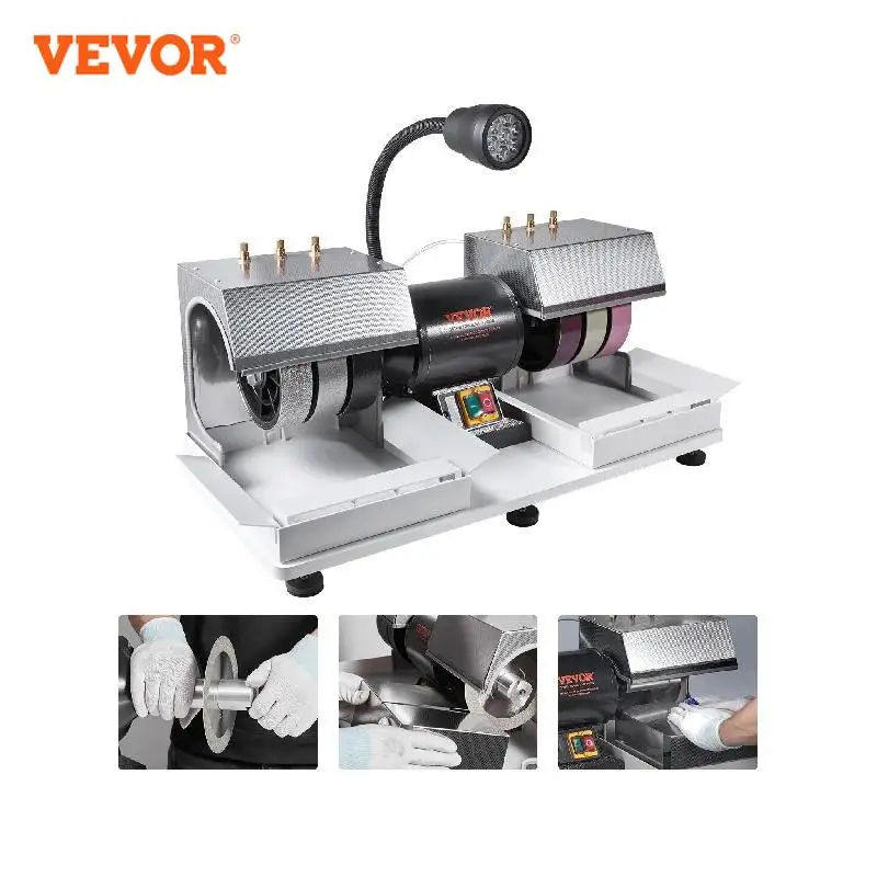 

VEVOR Cabbing Machine 6" 2HP 1800rpm Efficient Lapidary Rock Grinder Polisher With Lamp & Water Pump for Gem Jade Stone