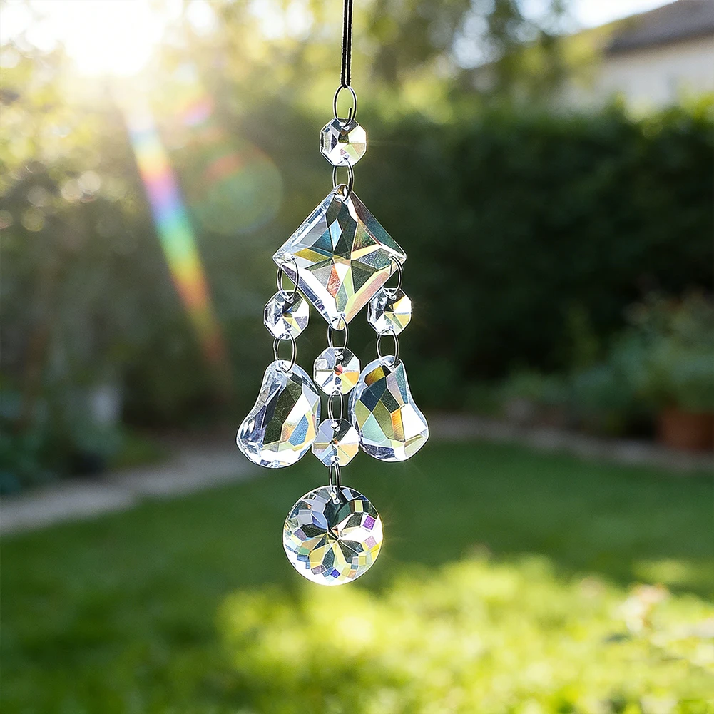

Солнце, Луна и Кристалл: Подвесной стеклянный призматический светоотражатель для окна, аксессуар для люстры, создающий радугу, украшение для сада