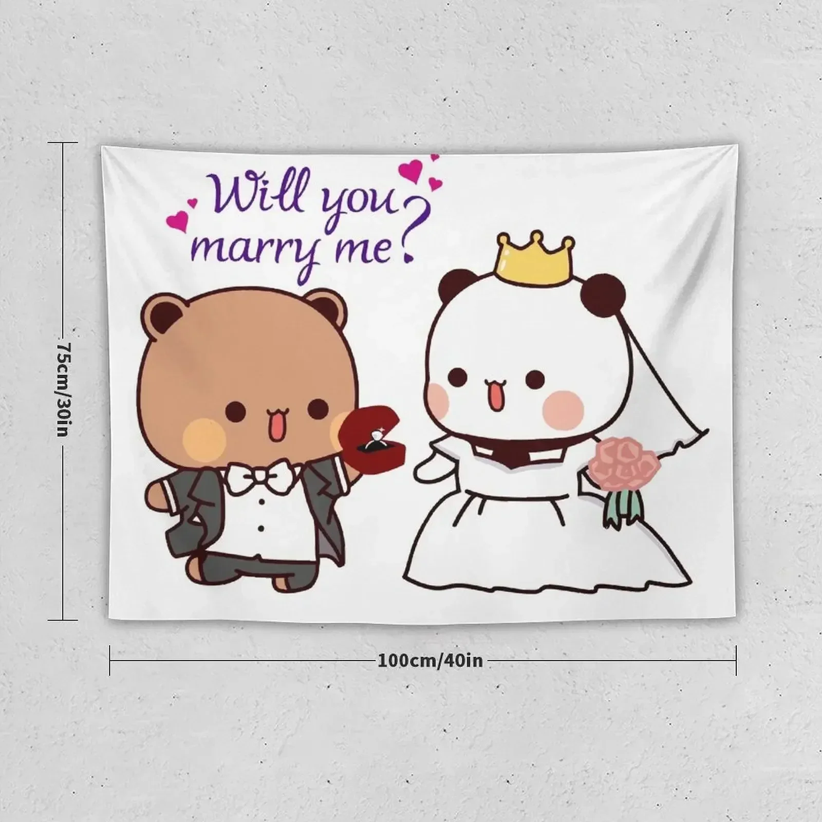 Bubu & Dudu's Big Question: Adorable Bear Proposal with Royal Charm Tapestry Room Aesthetic Decor Carpet On The Wall Tapestry