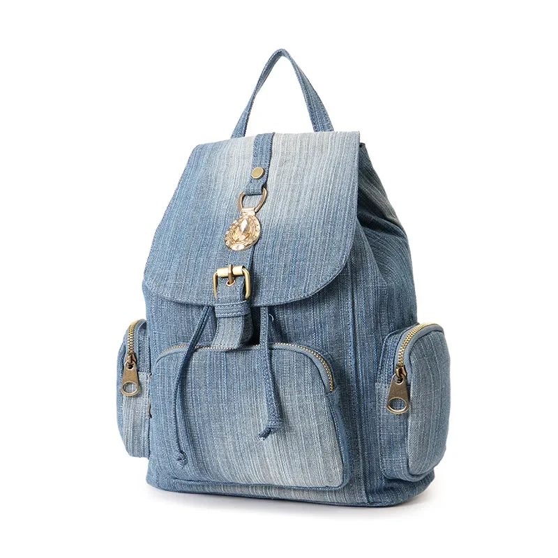 Girls Retro Denim Backpack Big Capacity  Fashion Preppy Trendy Style Denim Cotton Women Backpacks Travel Bags School bag Rucksac