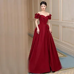DongCMY Luxury Evening Dresses 2026 New Summer One-shoulder Princess Dress Elegant Burgundy Wedding Party Dresses For Women