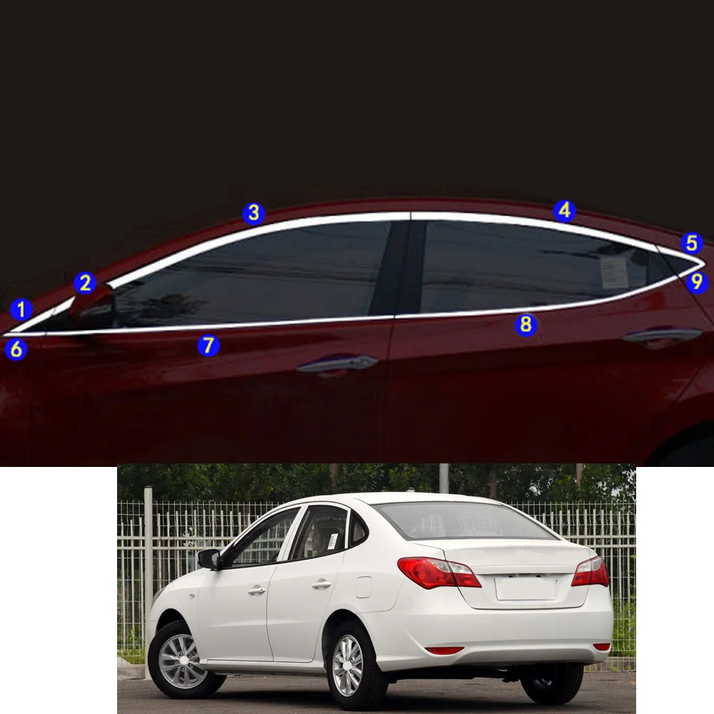 

For Hyundai Elantra 2012 2013 2014 2015 2016 Car Styling Sticker Garnish Pillar Window Middle Strip Trim Frame Hoods Parts