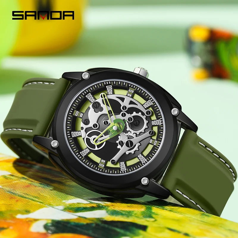 Sanda 3235นาฬิกาข้อมือควอตซ์สำหรับผู้ชาย, นาฬิกาทหารสไตล์ลำลองกันน้ำ50เมตรนาฬิกาผู้ชาย