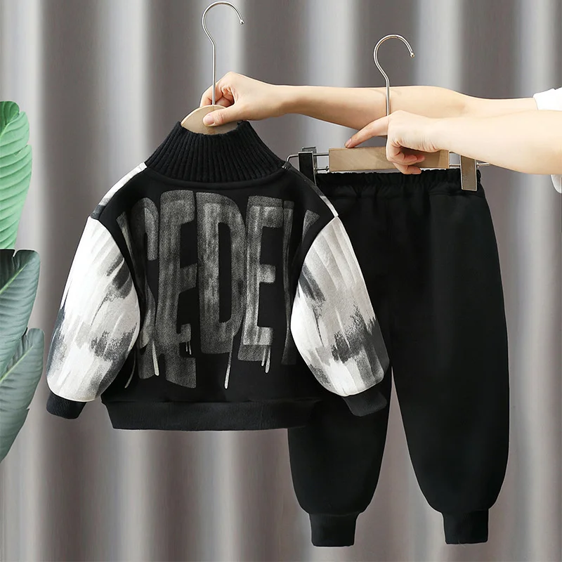 

Boys Sweatshirts +Pants Kids Suits 2PCS/Set Cotton 2024 Turtleneck Spring Autumn Cotton Jogging Suit Teenagers Children Clothing