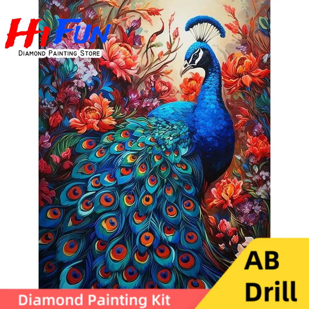 

Diy AB Diamond Art Painting Kits Embroidery Vintage Style Peacock Mosaic Cross Stitch Wildlife Elegant Bird Decor Craft Gift