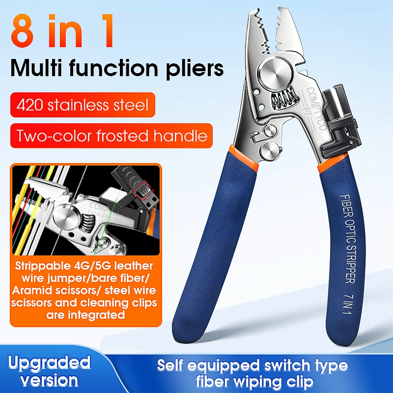 Multi-function Fiber Optic Stripper Plier Blue Handle Miller Stripper with Fiber Cleaning ClipFTTH Fiber Cable Stripping TooL 3