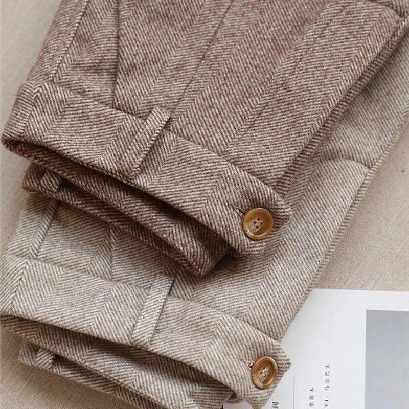 رمادي كاكي السراويل السوداء للنساء خريف شتاء 2025 جديد الكورية موضة عالية الخصر دعوى السراويل النساء بناطيل كاجوال الإناث