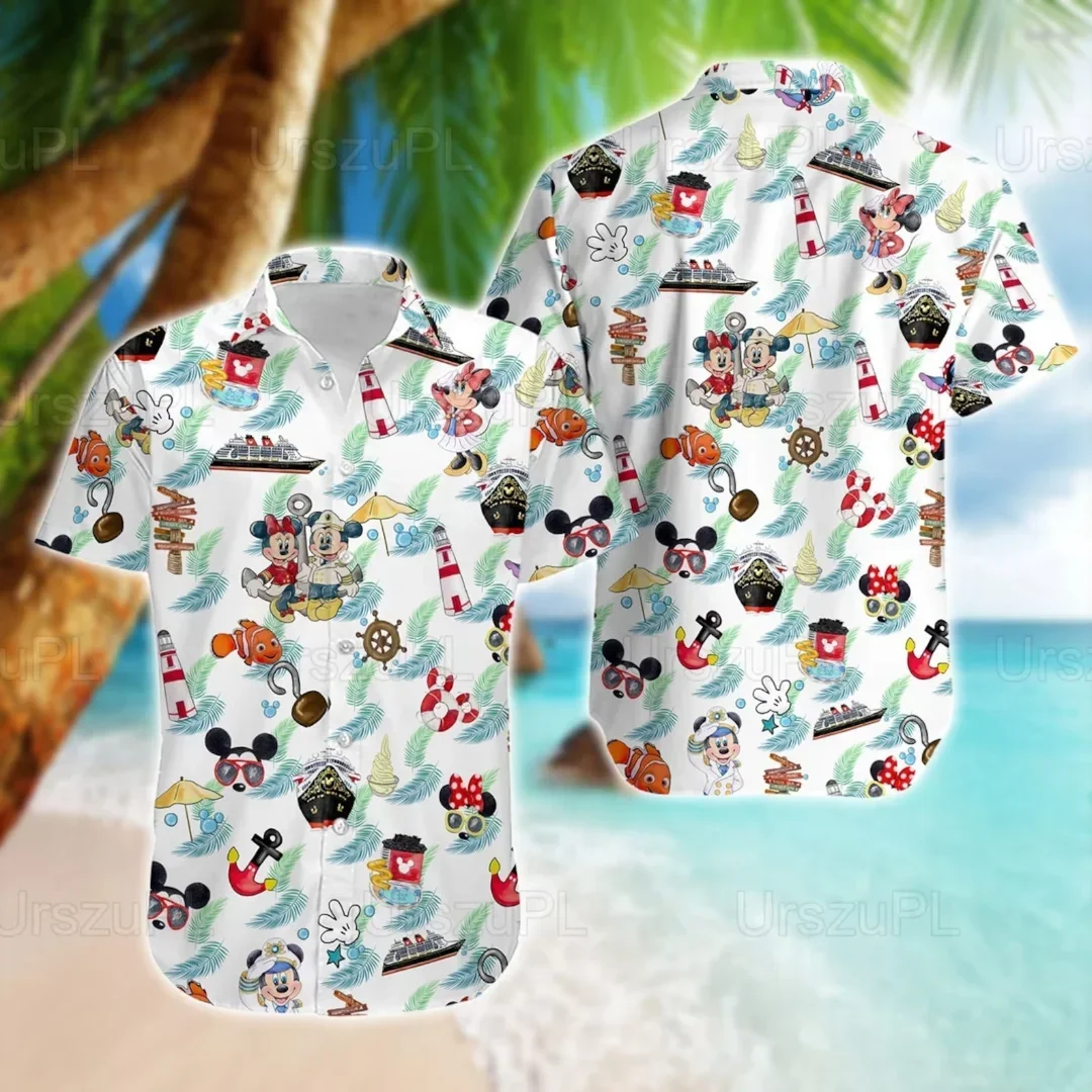 Camisas hawaianas de Mickey y Minnie para hombre y mujer, camisas de manga corta informales, camisas hawaianas de Disney, camisas de playa a la moda