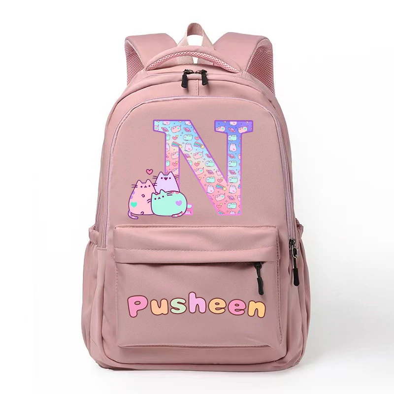 Pusheens Letter A-Z Backpack Girls New Anime Cat School Bags Kids Outdoor Sport Shoulders Bag Travel Cute Knapsack Children Gift