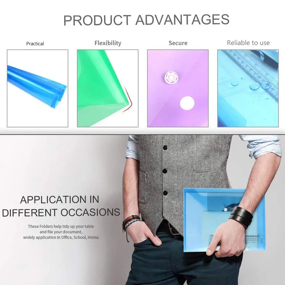 12 Pcs File Holder Pouch Colored Envelopes Document Storage Bag Pp Plastic Office Handbag Organizer