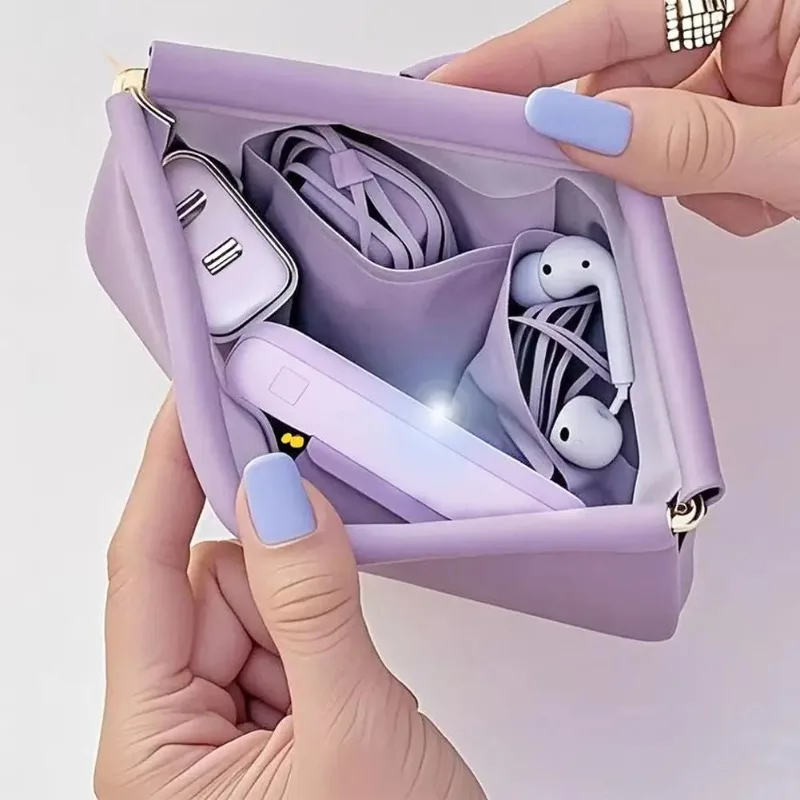 Bullet Storage Bag with Automatic Closure, Wired Headphone Storage Bag, PU Coin Purse, Mini Portable Lipstick and Makeup Bag