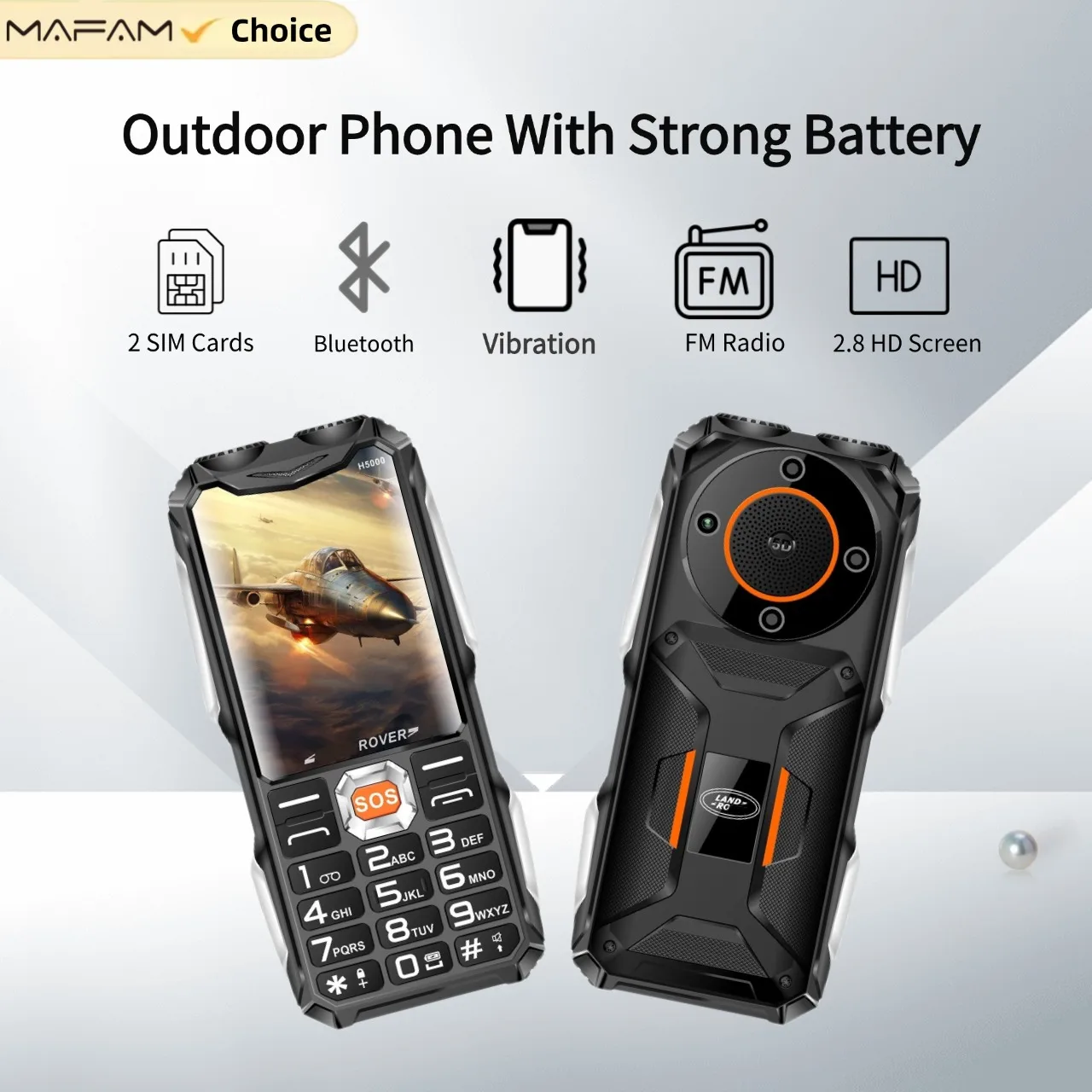 Outdoor Phone For Adults Loud Volume Vibration Alert Strong Torch DualSIM Long Battery SOS Button 2G Feature Phone Durable Phone