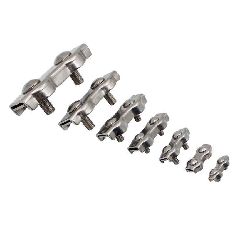 304 Stainless Wire Rope Buckle Clips Cable Clamp Double Grips Fastener Hardware