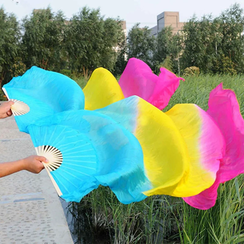 1.5M Long Silk Veils Dance Fans Bamboo Folding Fans Synthetic Fiber Creative Handmade Performance Props