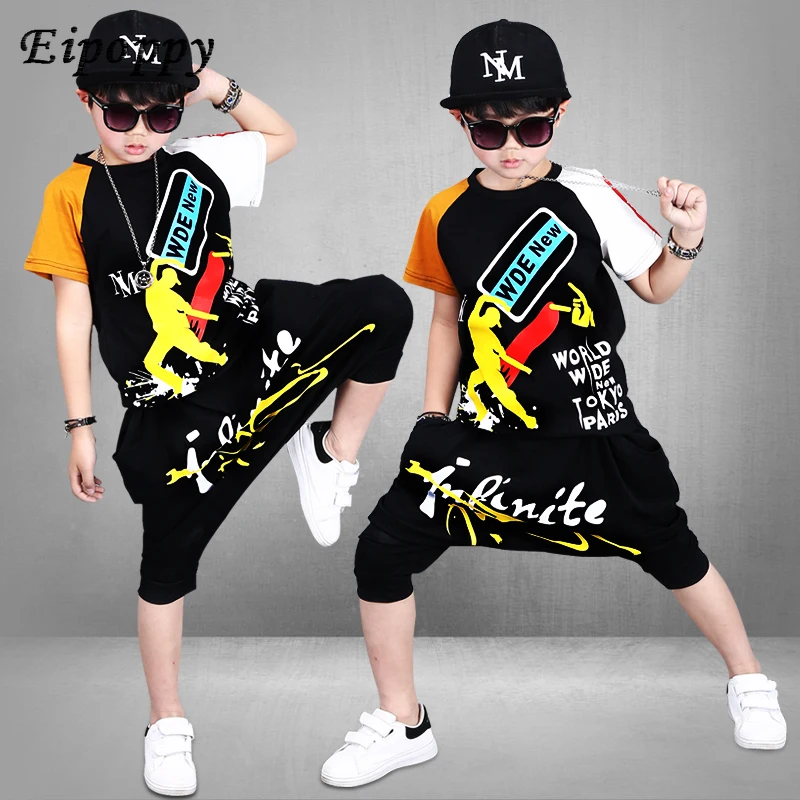 Boy hip-hop dance costumes spring and summer new children's practice clothes hip-hop performance competition set