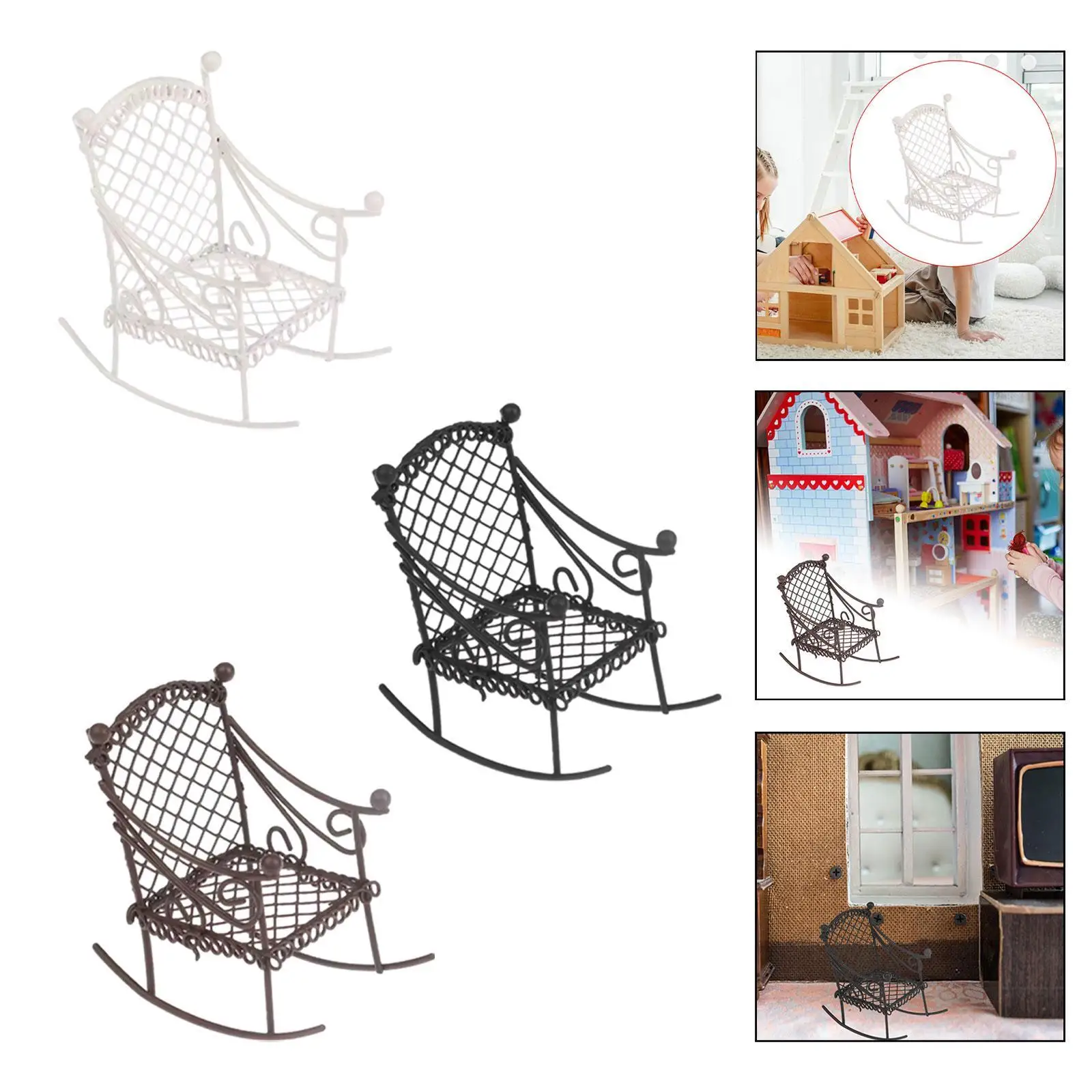 Miniature Rocking Chair Mini Chair Model Accessories,Sturdy,Decoration,Dollhouse Furniture Tiny for Doll House Ornaments - Image 2