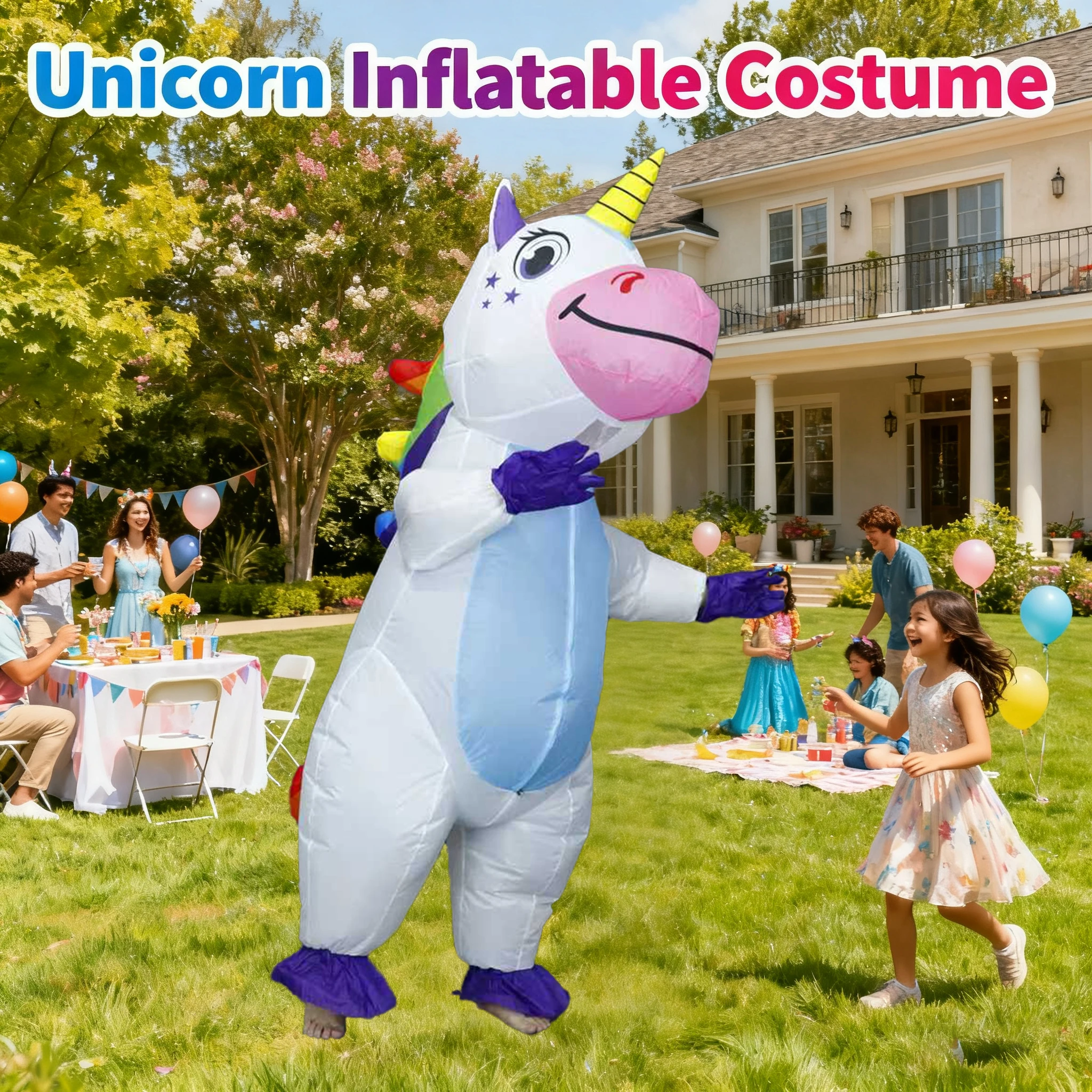 Kostum Unicorn Tiup Dewasa untuk Cosplay Karakter, Ulang Tahun, Halloween, Pertunjukan, Pesta, Acara, Set Maskot