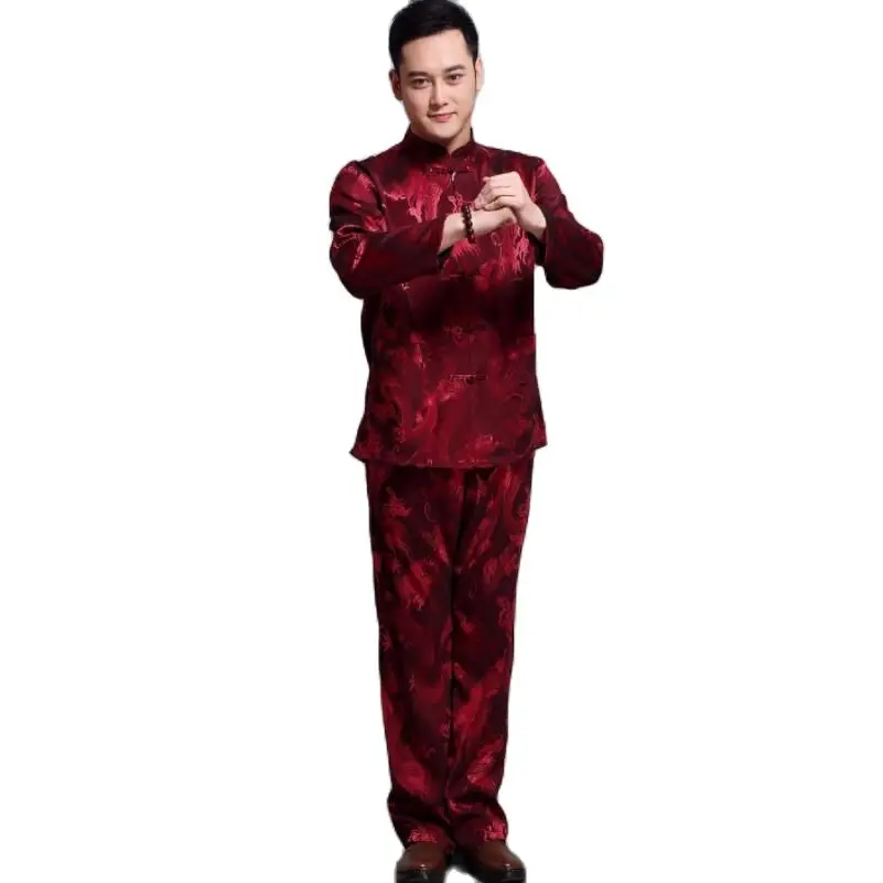 

Chinese Traditional Clothing Male Tang suit Sets For Men Vintage Dragon Pattern Costume Asian