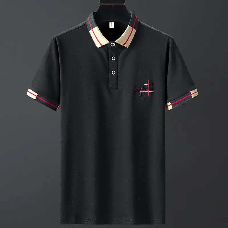 Nouvelle chemise brodée à col Polo pour hommes, vêtements d\'été décontractés, couleur unie, à la mode, Slim, manches courtes