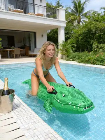 Inflatable Crocodile Pool Float PVC Water Ride Surfboard Toy For Adults Family Summer Party Beach Lake Outdoor Leisure Fun Water Floating Equipment Portable Thickened Inflatable Entertainment Accessory