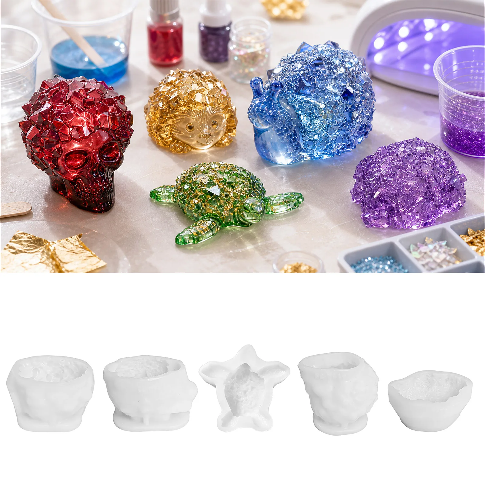 S0332 DIY Silicone Mold 3D Turtle Snail Hedgehog Animal Crystal Diamond Skull Epoxy Resin Ornament for Crafting