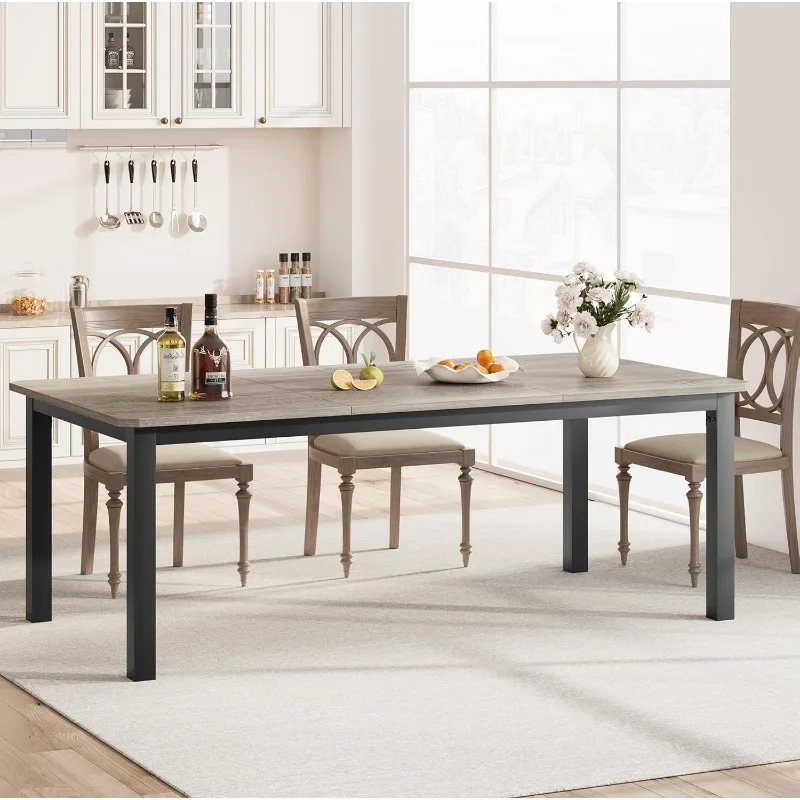 Mesa de comedor industrial para 68 personas, mesa rectangular larga de 78,7" - Gris