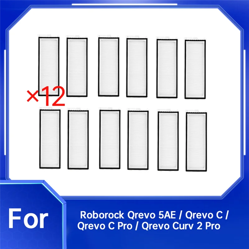 طقم فلتر بديل للمكنسة الكهربائية N83R - 12 قطعة يناسب موديلات Roborock Qrevo 5AE/Qrevo C/Qrevo C Pro/Qrevo Curv 2 Pro