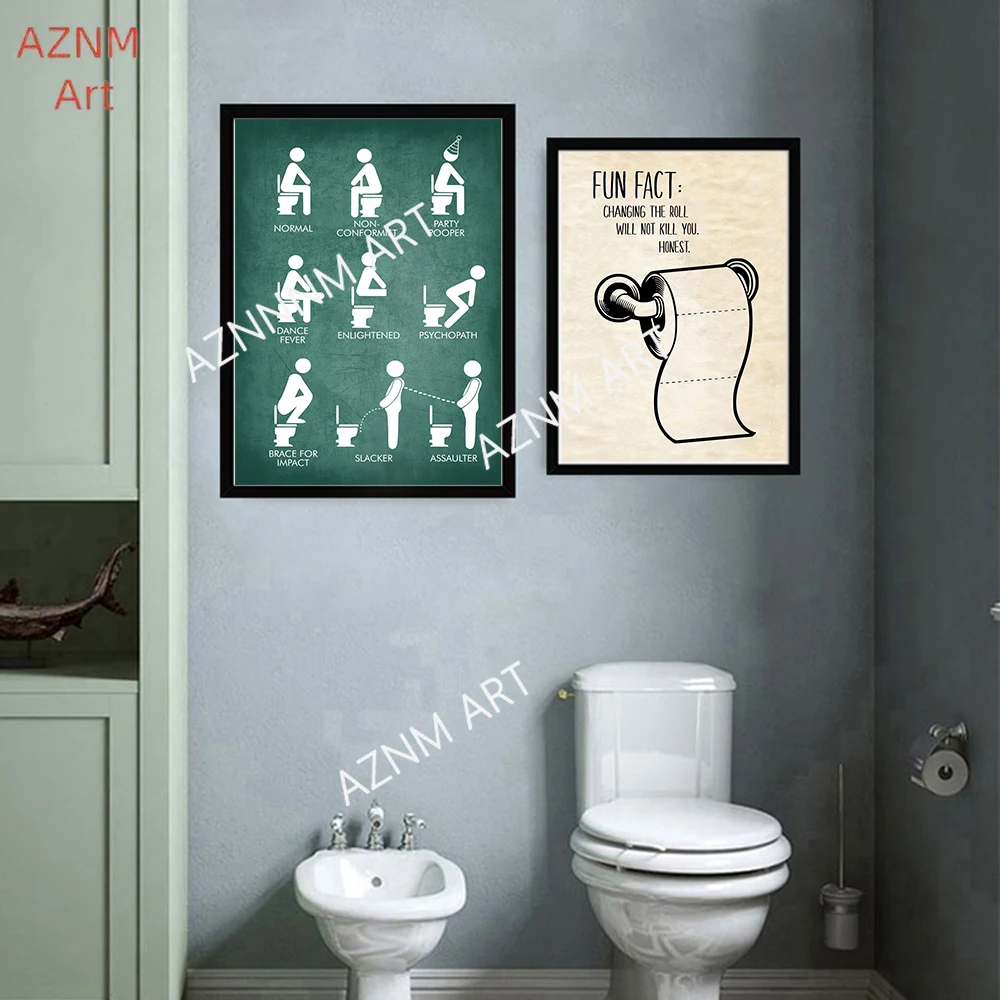 Wall Art Canvas Painting Funny Bathroom Rules Sign Nordic Black White Poster Print Toilet Humour Pictures Bathroom Home Decor view 4