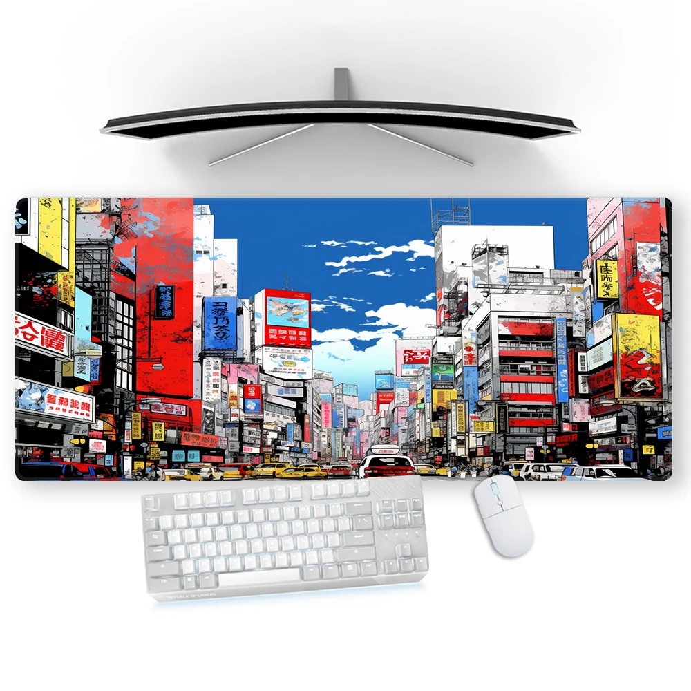 Tokyo Landscape Mouse Pad, Estilo Japonês, Blue Desk Mat, Acessórios para Jogos, XXL Gamer Carpet, Custom Keyboard Mause Pad