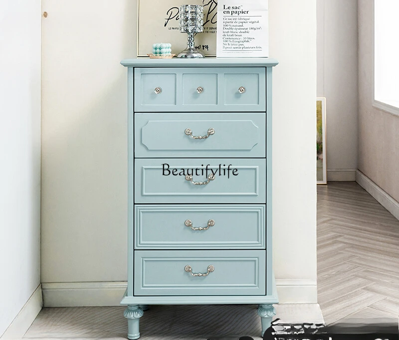 

American simple storage solid wood chest of drawers large capacity blue decorative cabinet