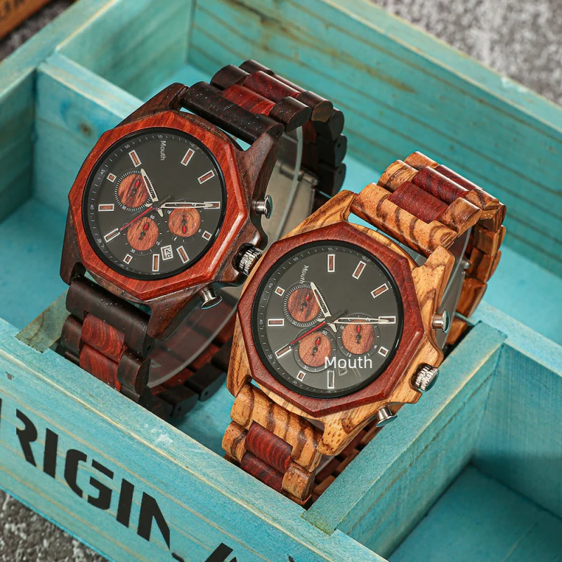 Cross-Border Hot Sale Top-Selling Product Fashion Creative Multifunctional Quartz Watch Amazon AliExpress Hot Sale Men Wood Tabl