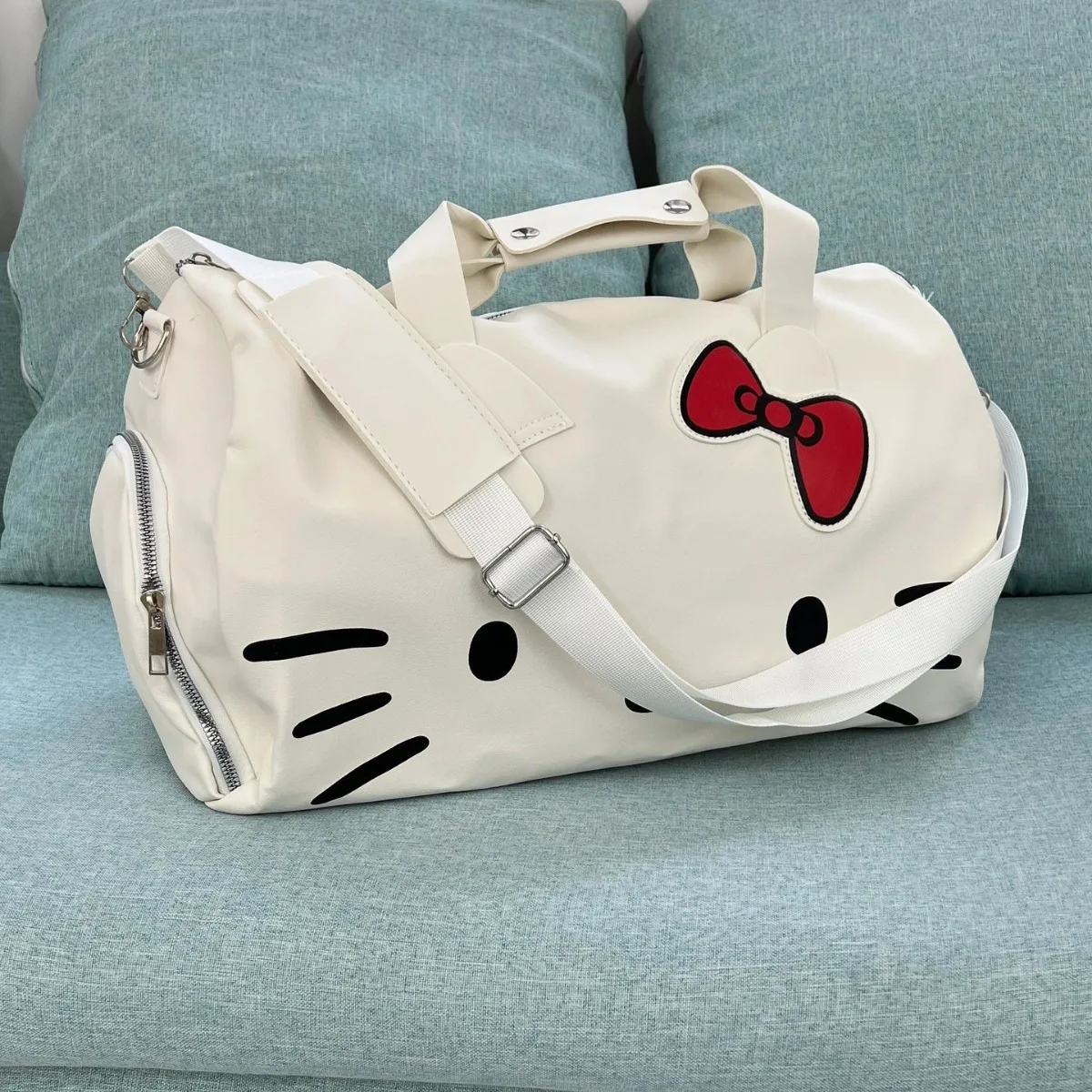 Cool Black Hello Kitty Cartoon Large Bag shoulder Leather PU Hello Kitty Portable Gym Bag Crossbody Large Capacity Travel Ba