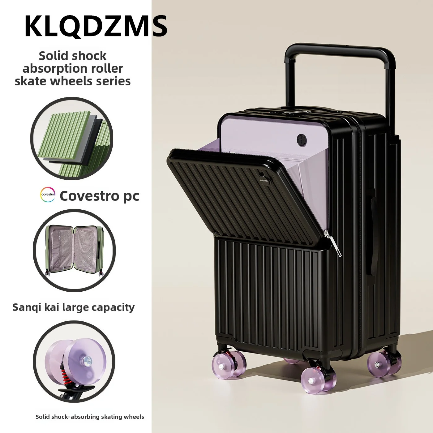 KLQDZMS Многофункциональный чемодан 20 "24" 26 "28 дюймов ABS + ПК с передним отверстием для ноутбука, чехол для посадки, женский чемодан с зарядкой через USB