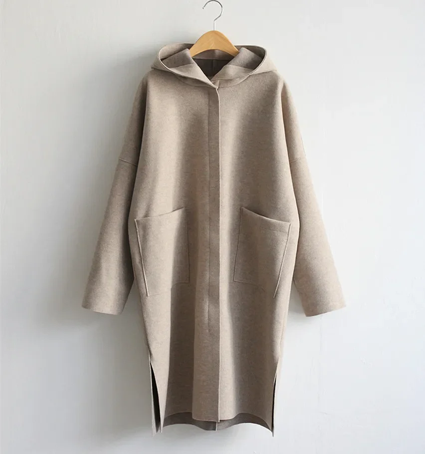 Women Autumn Winter Tweed Coat Solid Color Long Sleeve Turndown Collar Button Casual Warm Fashion Comfortable Regular Standard