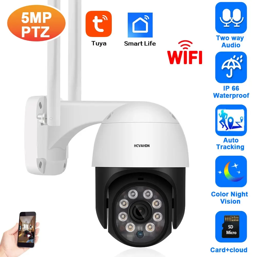 

5MP Tuya Wifi PTZ IP Camera Auto Tracking Outdoor Color Night Vision Wireless Home CCTV Security Surveillance Camera Smart Life