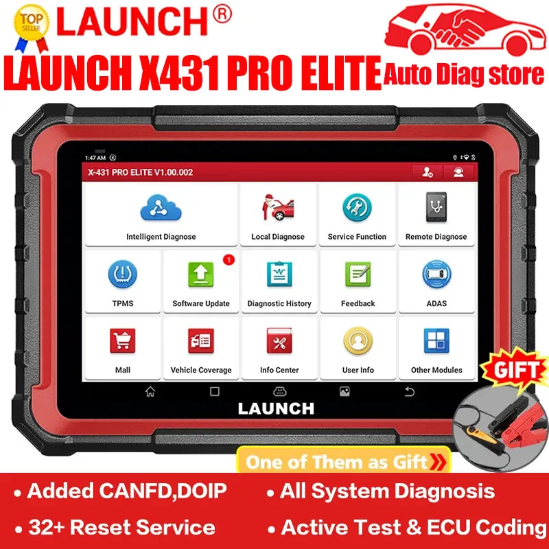 

2023 New LAUNCH X431 PRO ELITE 8'inch Car Diagnostic Tools OBD OBD2 Scanner All System CANFD/DOIP Active Test 32 Reset Coding