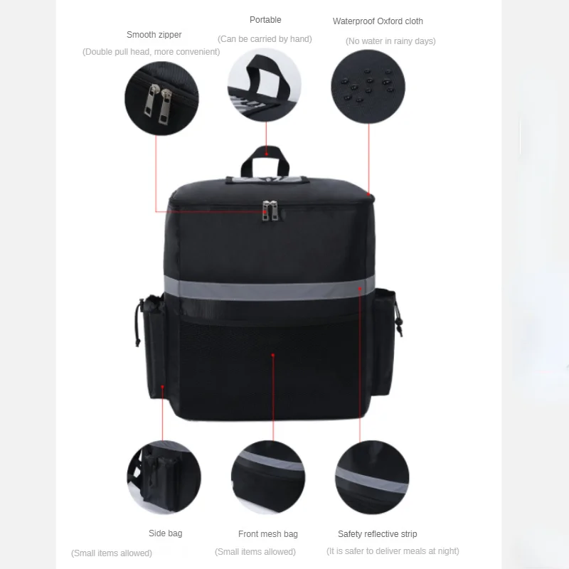 Motorcycle Electric Bike Layered Takeaway Delivery Box Insulated Refrigerated Outdoor Picnic Bag Waterproof Reflective Backpack