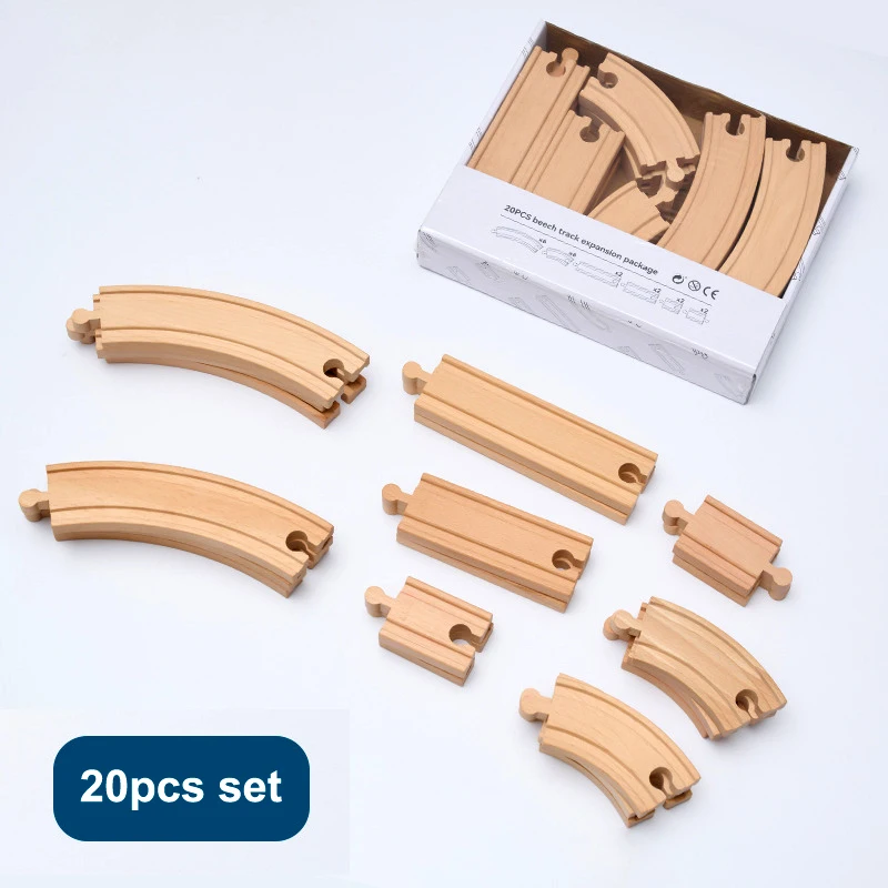 10/20/37pcs Wooden Track Beech Wood Railway Train Track Set fit for Brand Wood Tracks Educational Toys for Children Gifts