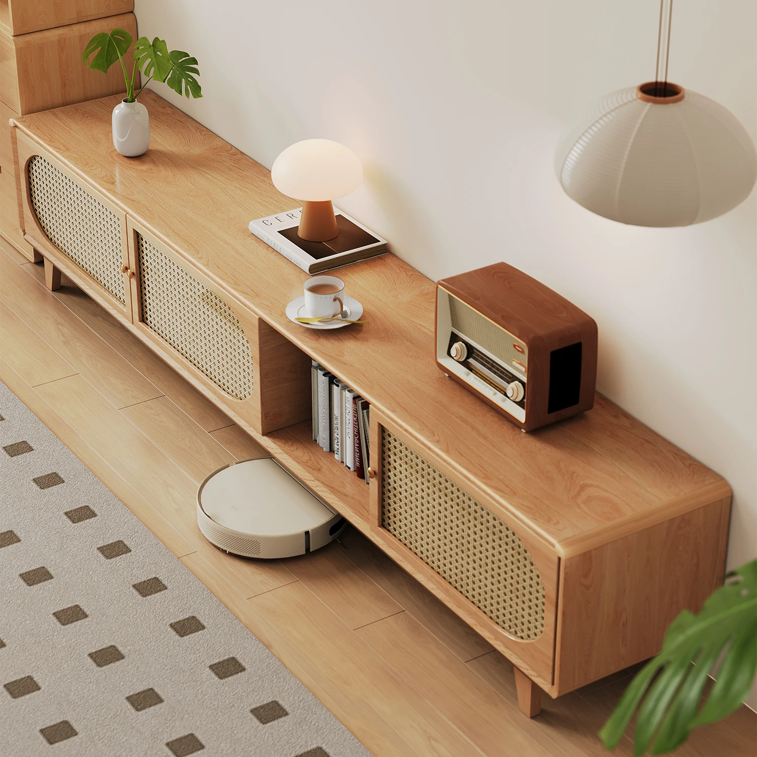

Small apartment TV cabinet 2025 new living room household rattan TV cabinet modern simple coffee table TV cabinet combination