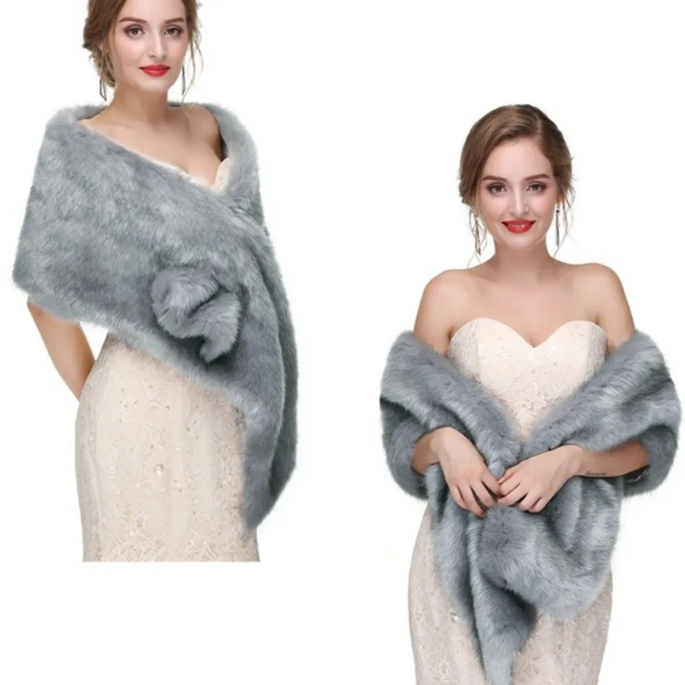 الصلبة اللون أفخم شال الكورية نمط رشاقته فو الفراء والأوشحة الرقبة التفاف الدفء العروس الكتف وهمية طوق الملابس الديكور #1