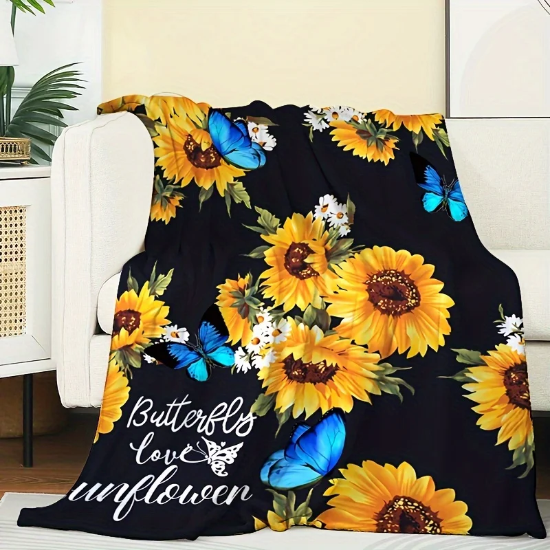 Soft & Cozy Sunflower Print Flannel Throw Blanket - Versatile for All Seasons, Perfect for Naps, Sofa Lounging & More - Machine