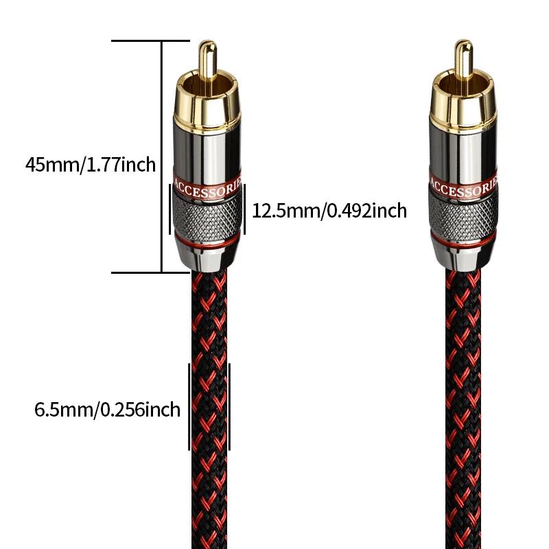 YYAUDIO 6N OFC Rca Cable 75ohm Hifi Digital Coaxial Audio Video Hi-end RCA to RCA Male Subwoofer Audio Cable Speaker Subwoofer