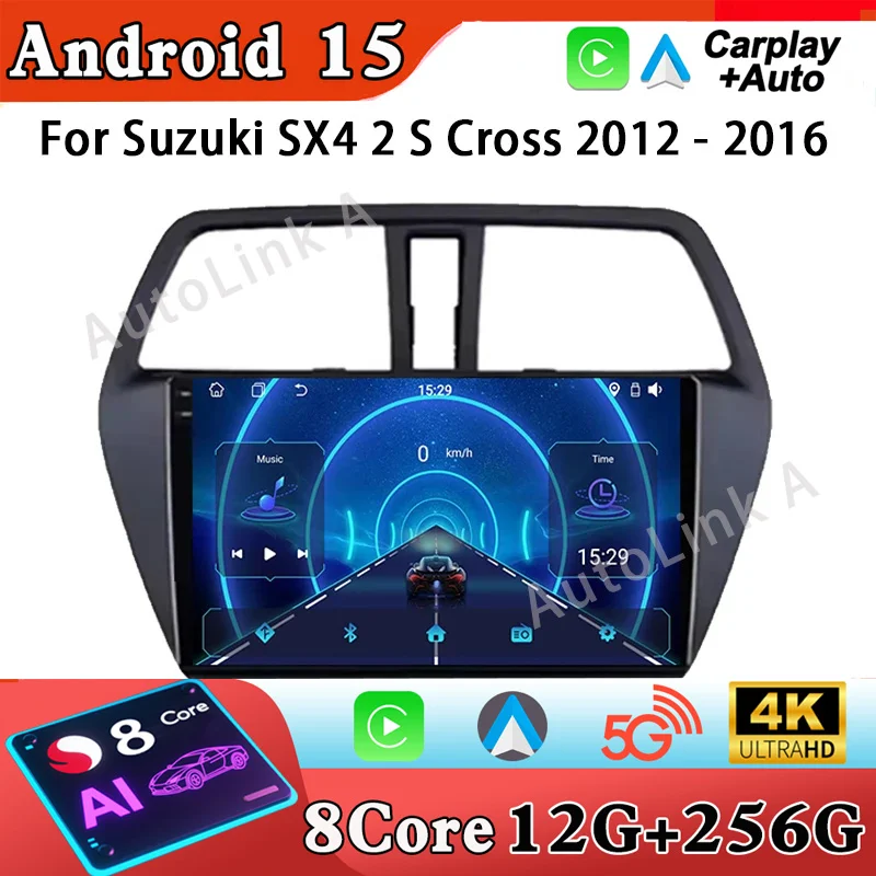 

Головное устройство GPS-навигации для Suzuki SX4 2 S Cross 2012-2016 Автомобильный радиоприемник Мультимедийный видеоплеер Стерео Android 15 WIFI без 2din