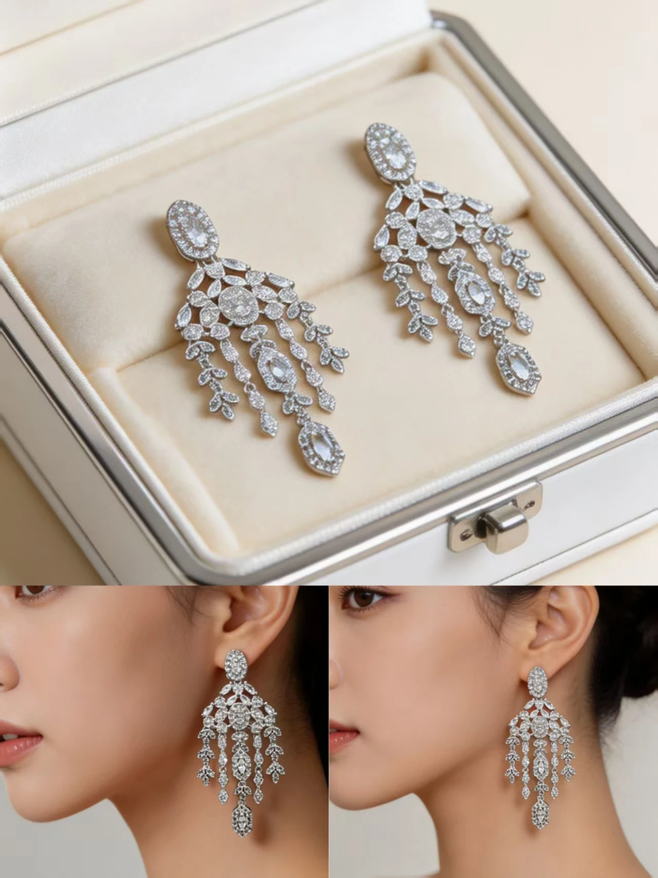 Pendientes de Borla Reales Novedad 2026, Cobre Plateado en Platino, Joyería Resistente para Bodas y Alfombra Roja