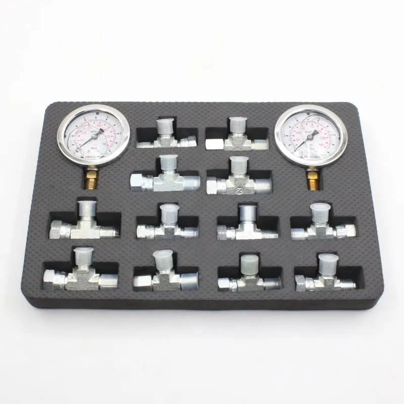 Hydraulic Pressure Test Kit with 5 Gauges 5 Test Hoses 13 Couplings and 14 Tee Connectors Pressure Gauge Kit Test Kit