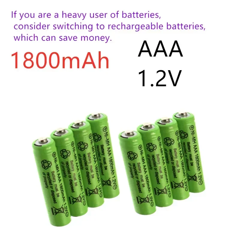 AAA Rechargeable Battery NIMH 1.2V 100% AAA 1800 MAH 1.2V Rechargeable 2A Battery