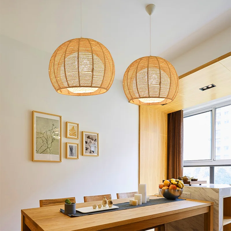 

Retro Hemp rope Hand Woven Chandelier Chinese Style Droplight Hotel Bedroom Living Room Art Decor Indoor Pendant Light