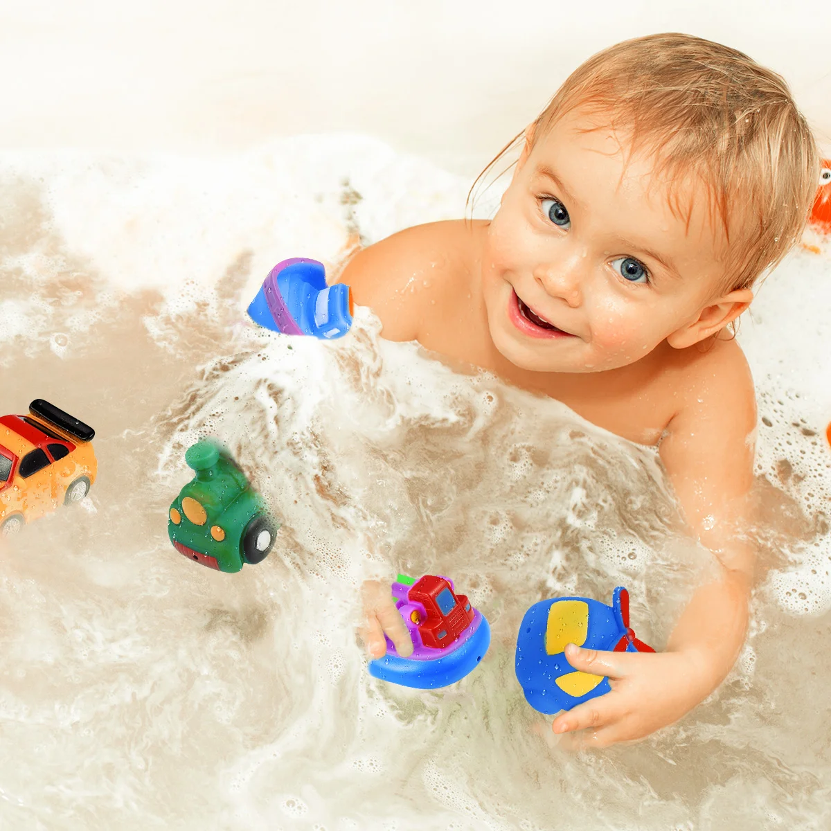 Jouets de bain flottants pour les tout-petits, son de compression, véhicule pour enfants, pincement de bain