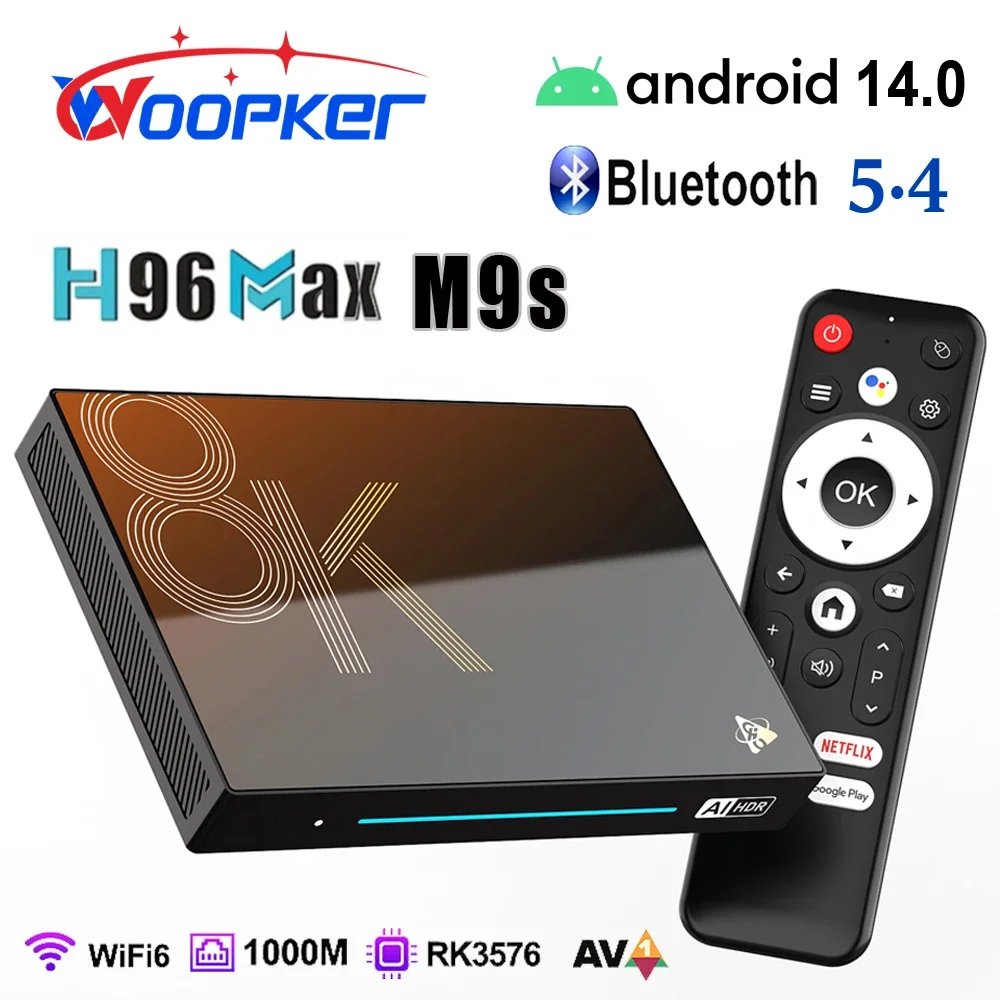 Woopker H96 MAX M9S TV Box Android 14.0 Rockchip RK3576 Wifi6 Bluetooth5.4 Ultra HD 8K 1000M Streaming Video Player Set Top Box